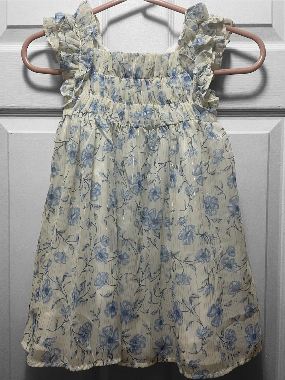 Rachel Zoe Cream Dress with Blue Floral Print and Ruffle Straps